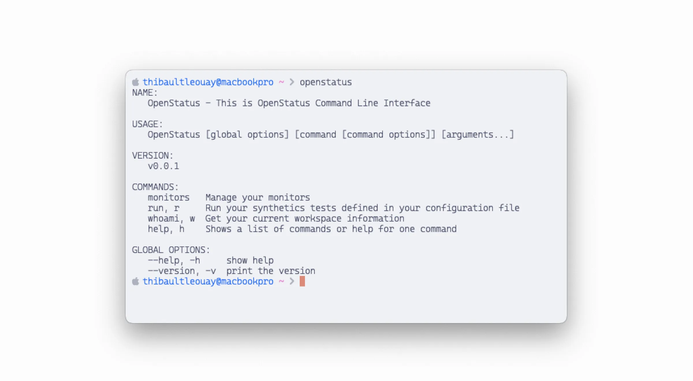 openstatus CLI in action showing monitor management